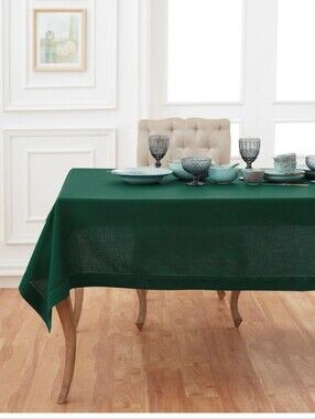 Solino Home Classic Hemstitch Rainforest Green Tablecloth - Home Dining NIB